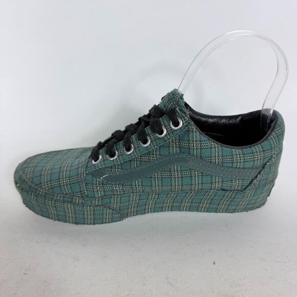 VANS Classic Platform Sneakers Women's 6.5 Green Plaid Canvas Lace-Up Comfort - Picture 6 of 10